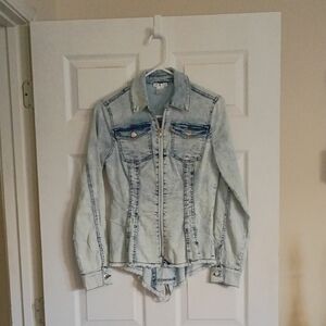 VENUS Light Blue Acid Wash Denim Zip Jacket